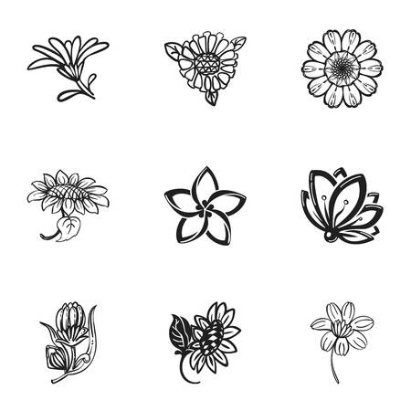 Flower plant icon set. Simple set of 9 flower plant vector icons for web design isolated on white backgroundのイラスト素材