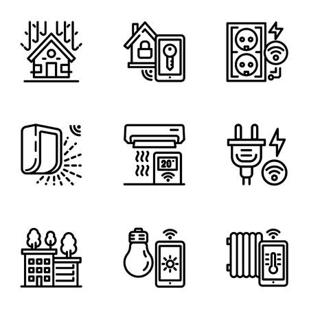 Smart construction icon set. Outline set of 9 smart construction vector icons for web design isolated on white backgroundのイラスト素材