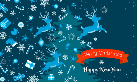 Merry Christmas and Happy New Year concept banner. Flat illustration of Merry Christmas and Happy New Year vector concept banner for web designのイラスト素材