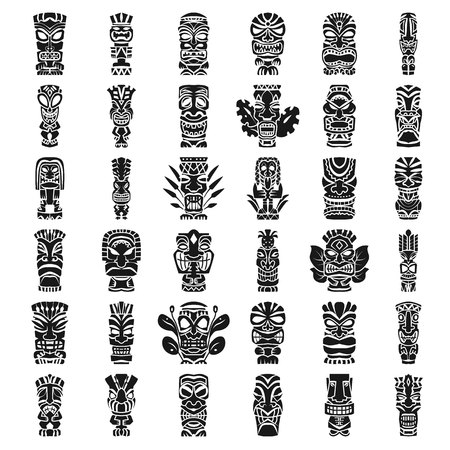 Tiki idols icon set. Simple set of tiki idols vector icons for web design on white backgroundのイラスト素材