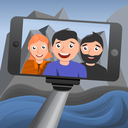 Selfie concept background. Cartoon illustration of selfie vector concept background for web designのイラスト素材