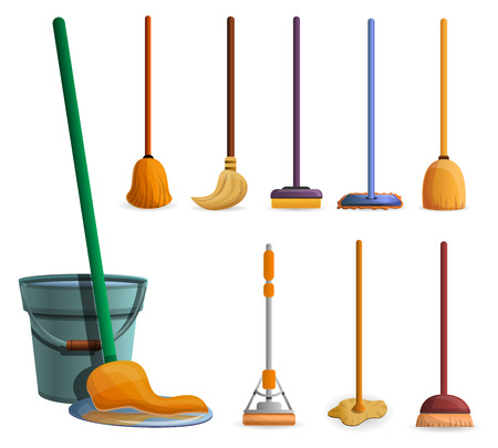 Mop icon set. Cartoon set of mop vector icons for web designのイラスト素材