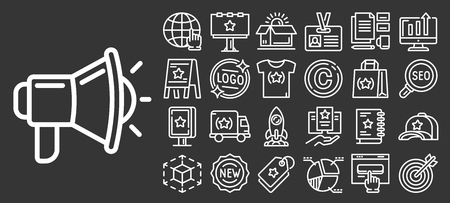 Brand icon set. Outline set of brand vector icons for web design isolated on gray backgroundのイラスト素材