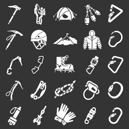 Mountaineering equipment icon set. Simple set of mountaineering equipment vector icons for web design on gray backgroundのイラスト素材