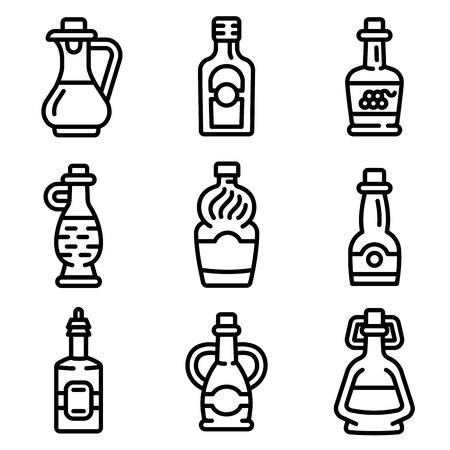 Vinegar icon set. Outline set of vinegar vector icons for web design isolated on white backgroundのイラスト素材