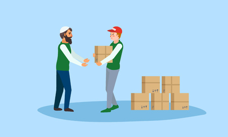 Humanitarian help boxes concept banner. Flat illustration of humanitarian help boxes vector concept banner for web designのイラスト素材