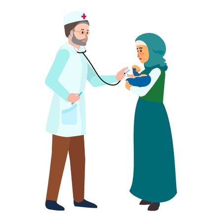 Doctor examine baby icon. Flat illustration of doctor examine baby vector icon for web designのイラスト素材