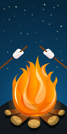 Marshmallow on fire camp concept banner. Cartoon illustration of marshmallow on fire camp vector concept banner for web designのイラスト素材