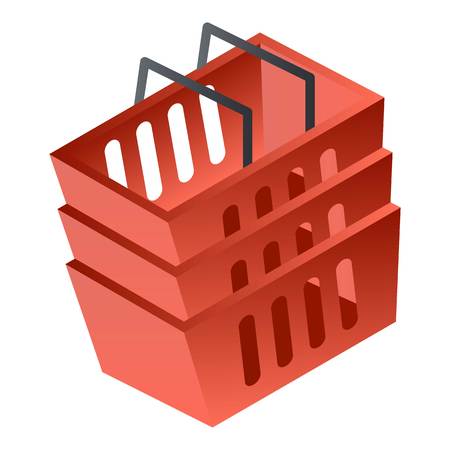 Red shop basket icon. Isometric of red shop basket vector icon for web design isolated on white backgroundのイラスト素材