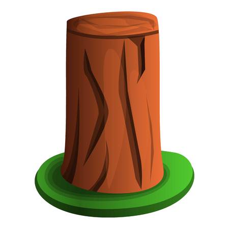 Tree stump with grass icon. Cartoon of tree stump with grass vector icon for web design isolated on white backgroundのイラスト素材