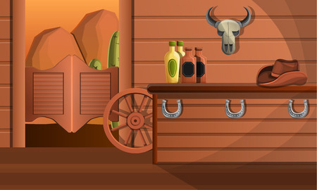 Interior of texas saloon concept banner. Cartoon illustration of interior of texas saloon vector concept banner for web designのイラスト素材
