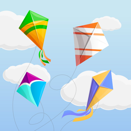 Kite in the sky concept background. Cartoon illustration of kite in the sky vector concept background for web designのイラスト素材
