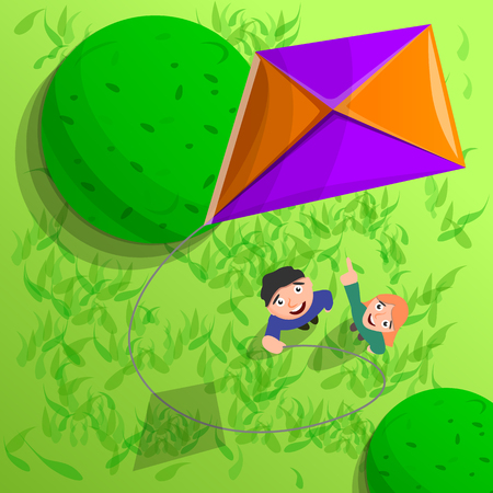 Kids with kite in air concept background. Cartoon illustration of kids with kite in air vector concept background for web designのイラスト素材