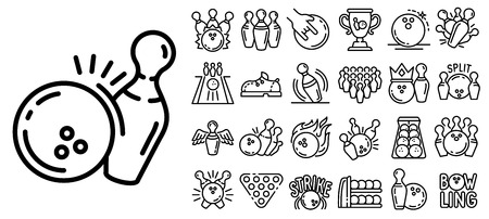 Bowling icon set. Outline set of bowling vector icons for web design isolated on white backgroundのイラスト素材