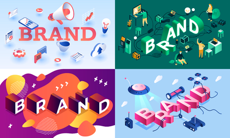 Brand banner set. Isometric set of brand vector banner for web designのイラスト素材