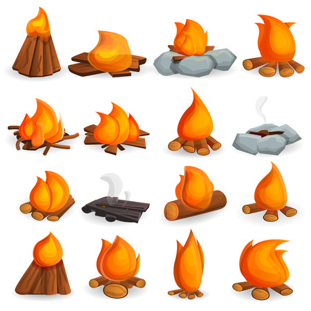 Campfire icon set. Cartoon set of campfire vector icons for web designのイラスト素材