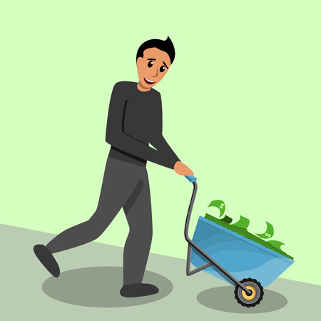 Man wheelbarrow cash money concept banner. Cartoon illustration of man wheelbarrow cash money vector concept banner for web designのイラスト素材