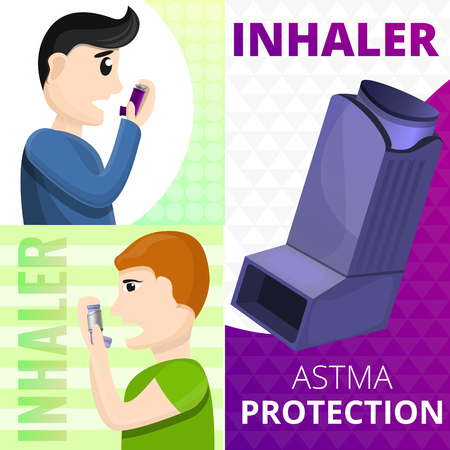 Inhaler banner set. Cartoon illustration of inhaler vector banner set for web designのイラスト素材