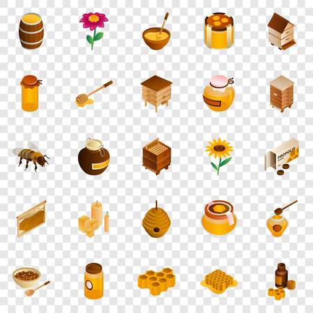 Honey icon set. Isometric set of honey vector icons for web designのイラスト素材