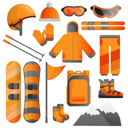 Snowboarding equipment icon set. Cartoon set of snowboarding equipment icons for web designの写真素材