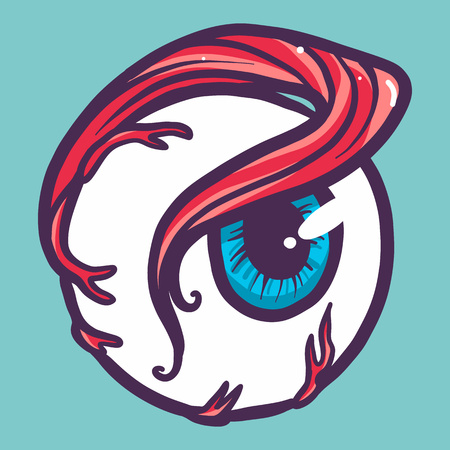 Comic eyeball icon. Hand drawn illustration of comic eyeball vector icon for web designのイラスト素材