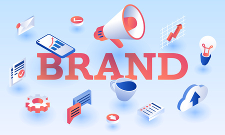Brand banner. Isometric illustration of brand vector banner for web designのイラスト素材