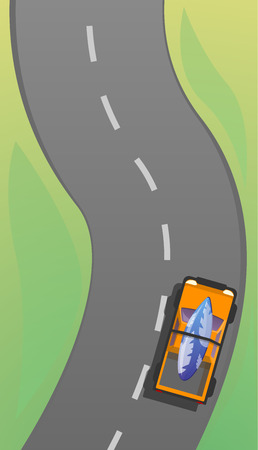 Car driving to surfing concept banner. Cartoon illustration of car driving to surfing vector concept banner for web designのイラスト素材