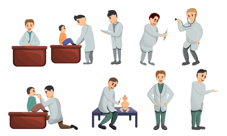 Pediatrician icons set. Cartoon set of pediatrician vector icons for web designのイラスト素材