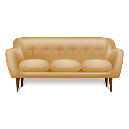White leather sofa icon. Realistic illustration of white leather sofa vector icon for web design isolated on white backgroundのイラスト素材