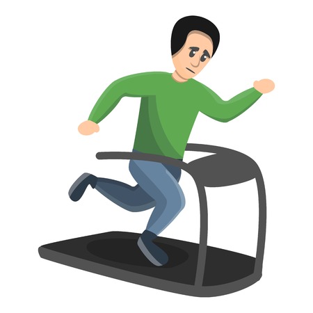 Boy running at treadmill icon. Cartoon of boy running at treadmill vector icon for web design isolated on white backgroundのイラスト素材