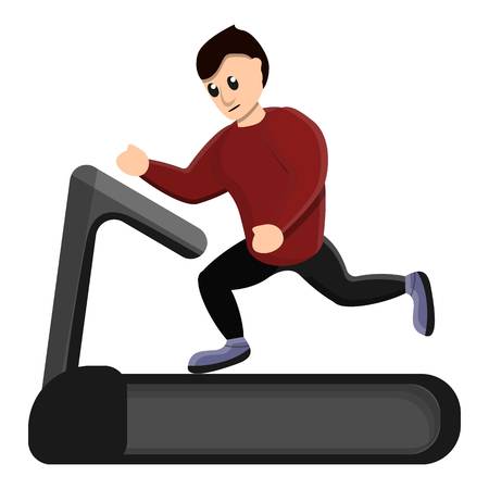 Man running at treadmill icon. Cartoon of man running at treadmill vector icon for web design isolated on white backgroundのイラスト素材