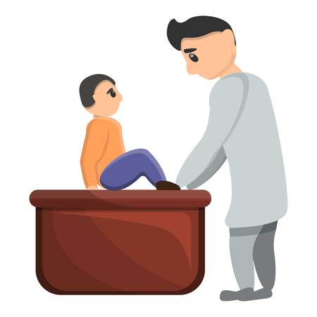 Pediatrician examine kid icon. Cartoon of pediatrician examine kid vector icon for web design isolated on white backgroundのイラスト素材