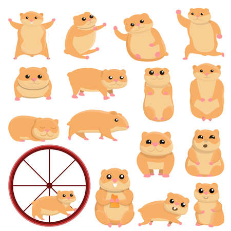 Hamster icons set. Cartoon set of hamster vector icons for web designのイラスト素材