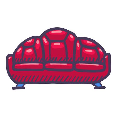 Red leather sofa icon. Hand drawn illustration of red leather sofa vector icon for web designのイラスト素材