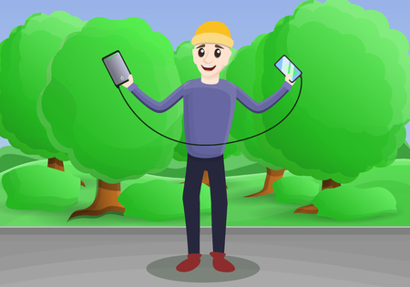 Power bank street charging concept background. Cartoon illustration of power bank street charging vector concept background for web designのイラスト素材