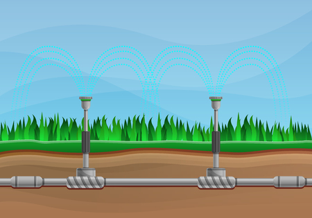 Irrigation system concept banner. Cartoon illustration of irrigation system vector concept banner for web designのイラスト素材