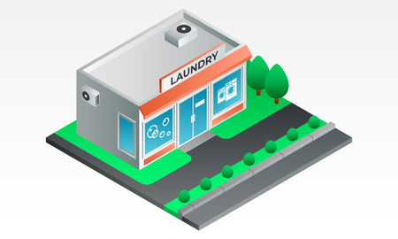 Street laundry shop banner. Isometric illustration of street laundry shop vector banner for web designのイラスト素材