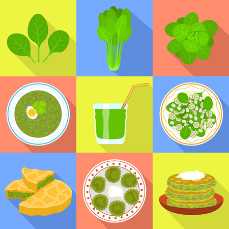 Spinach icons set. Flat set of spinach vector icons for web designのイラスト素材