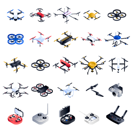 Drone icon set. Isometric set of drone vector icons for web design isolated on white backgroundのイラスト素材