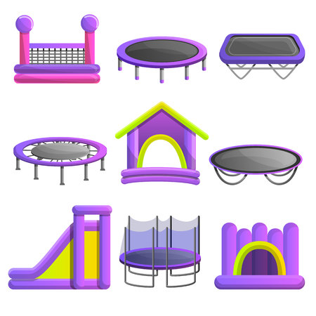 Trampoline icon set. Cartoon set of trampoline vector icons for web designのイラスト素材
