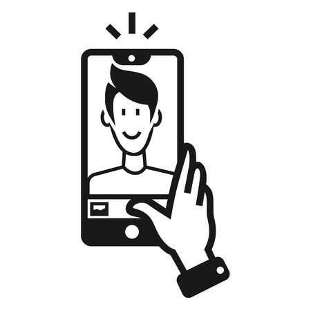 Guy takes a selfie icon. Simple illustration of guy takes a selfie vector icon for web design isolated on white backgroundのイラスト素材