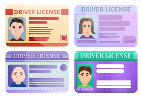 Driver license icons set. Cartoon set of driver license vector icons for web designのイラスト素材