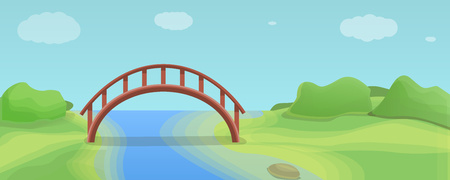 Wood river bridge concept banner. Cartoon illustration of wood river bridge vector concept banner for web designのイラスト素材