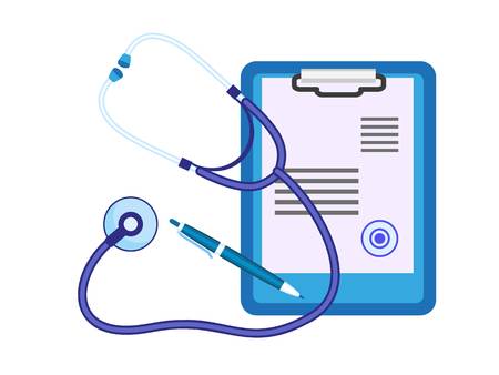 Stethoscope patient clipboard icon. Flat illustration of stethoscope patient clipboard vector icon for web designのイラスト素材