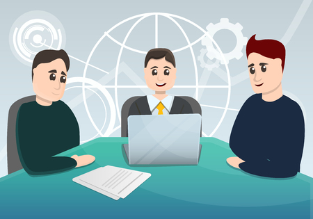 Business planning meeting concept background. Cartoon illustration of business planning meeting vector concept background for web designのイラスト素材