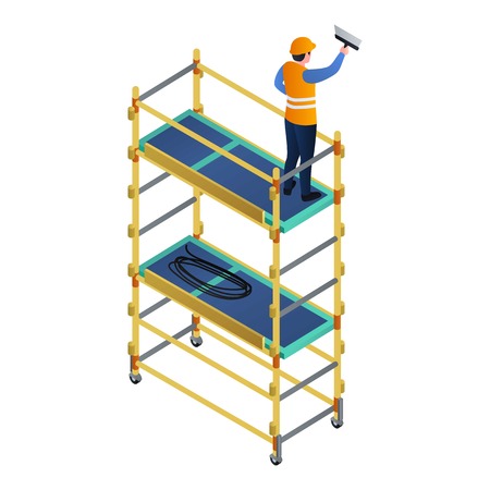 Worker scaffold icon. Isometric of worker scaffold vector icon for web design isolated on white backgroundのイラスト素材