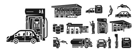 Petrol station icons set. Simple set of petrol station vector icons for web design on white backgroundのイラスト素材
