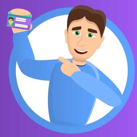 Boy show driver license concept background. Cartoon illustration of boy show driver license vector concept background for web designのイラスト素材