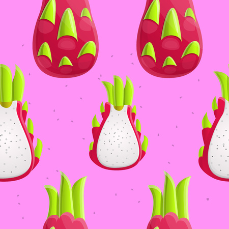 Exotic pitaya pattern. Cartoon illustration of exotic pitaya vector pattern for web designのイラスト素材
