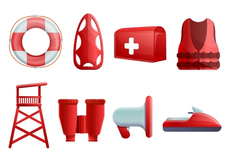 Sea safety icons set. Cartoon set of sea safety vector icons for web designのイラスト素材